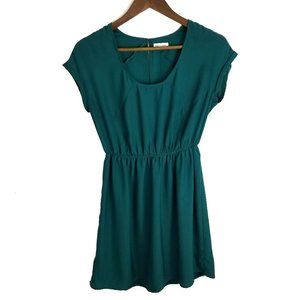 Silence + Noise Teal Empire Waist Split Back Dress
